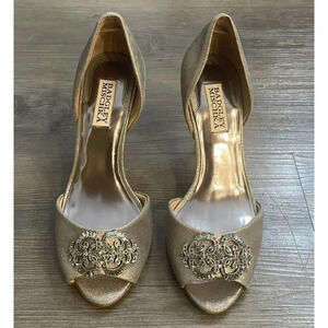 Badgely Mischka Women's Embellished Bronze High-Heels Shoes Size 7.5